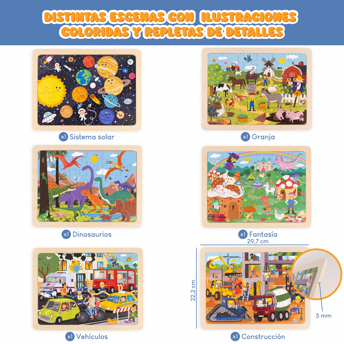 Puzzles de Madera de 24 Piezas con Diferentes Escenas