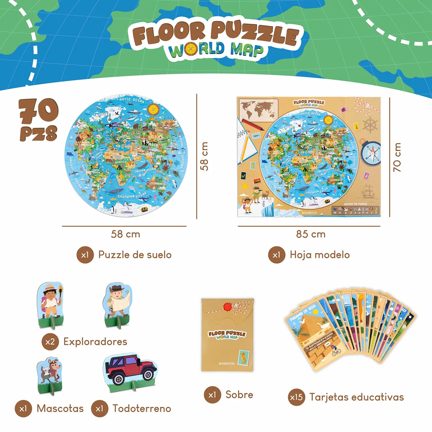 Puzzle XXL de 70 Piezas - Mapa del Mundo