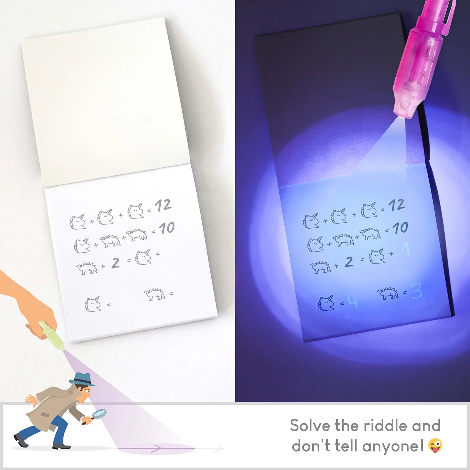 Cuadernos con Rotuladores de Tinta Invisible y Luz UV - Espías