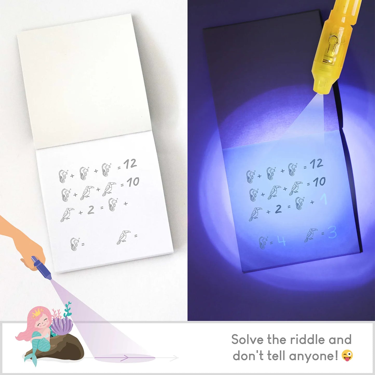 Cuadernos con Rotuladores de Tinta Invisible y Luz UV - Sirenas