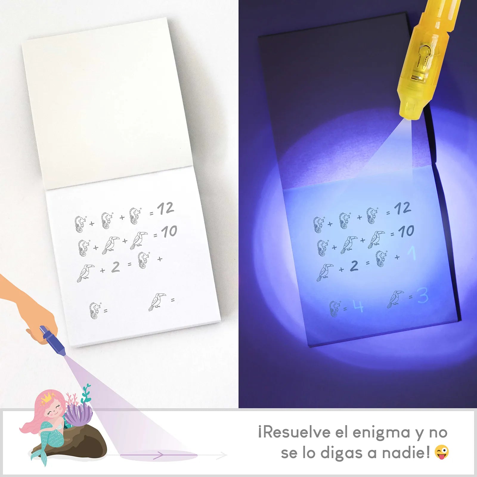 Cuadernos con Rotuladores de Tinta Invisible y Luz UV - Sirenas