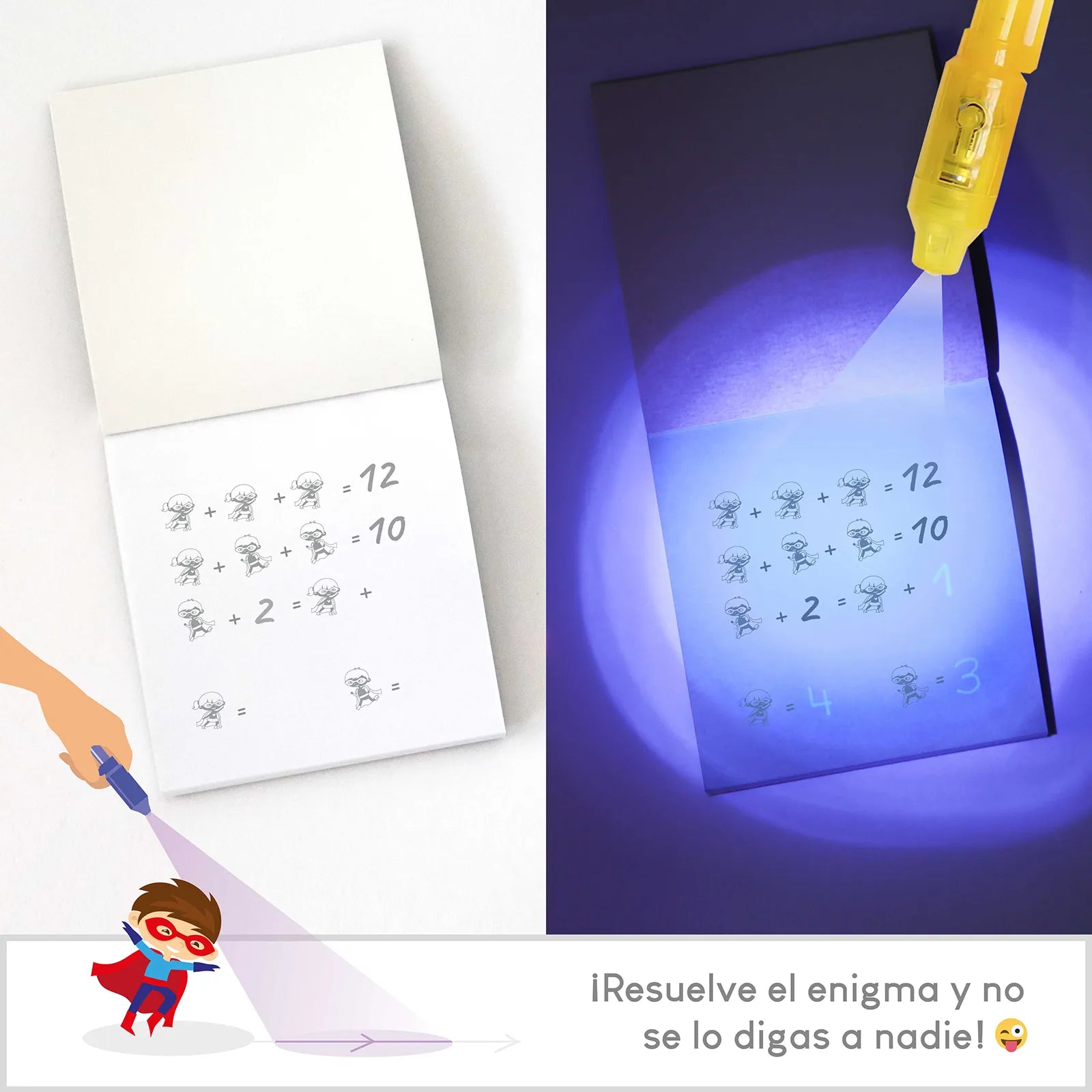 Cuadernos con Rotuladores de Tinta Invisible y Luz UV - Superhéroes