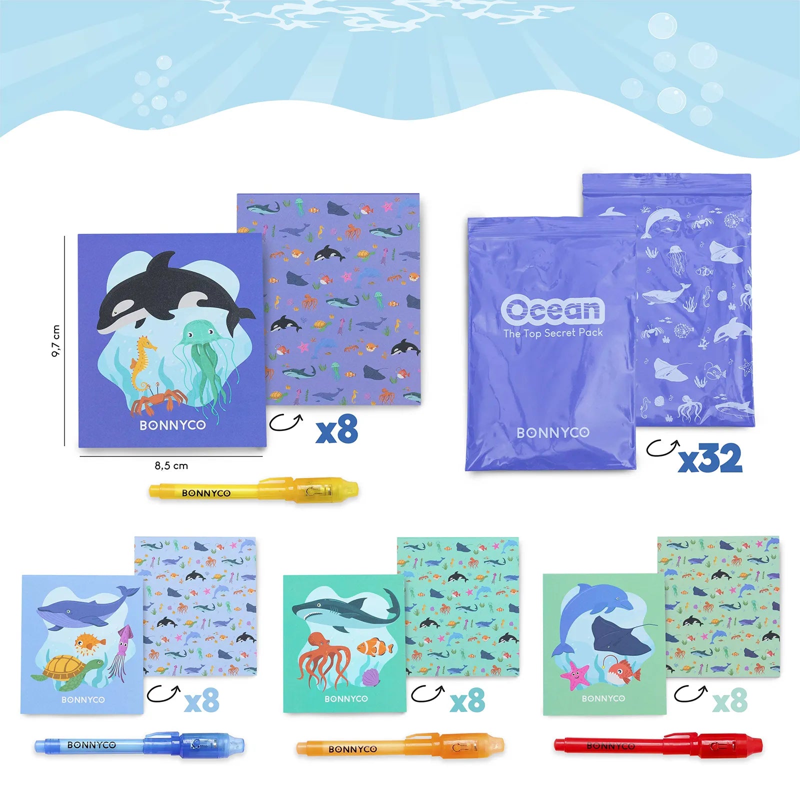 Cuadernos con Rotuladores de Tinta Invisible y Luz UV - Océano