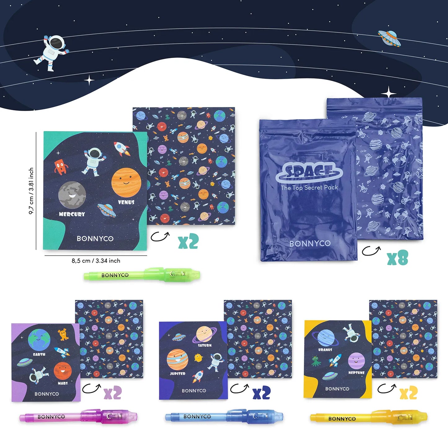 Cuadernos con Rotuladores de Tinta Invisible y Luz UV - Espacio