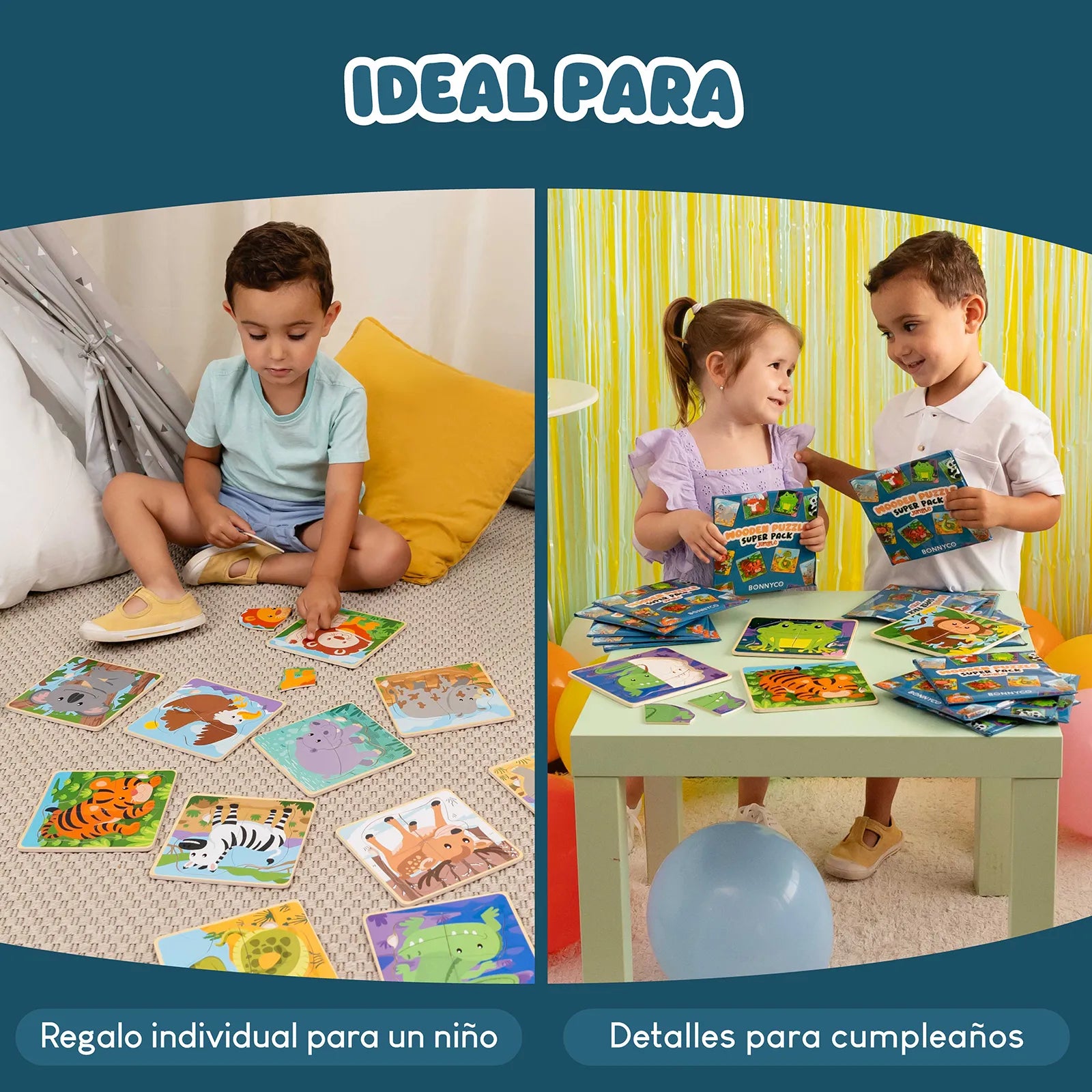 Puzzles de Madera de 4 Piezas con Animales
