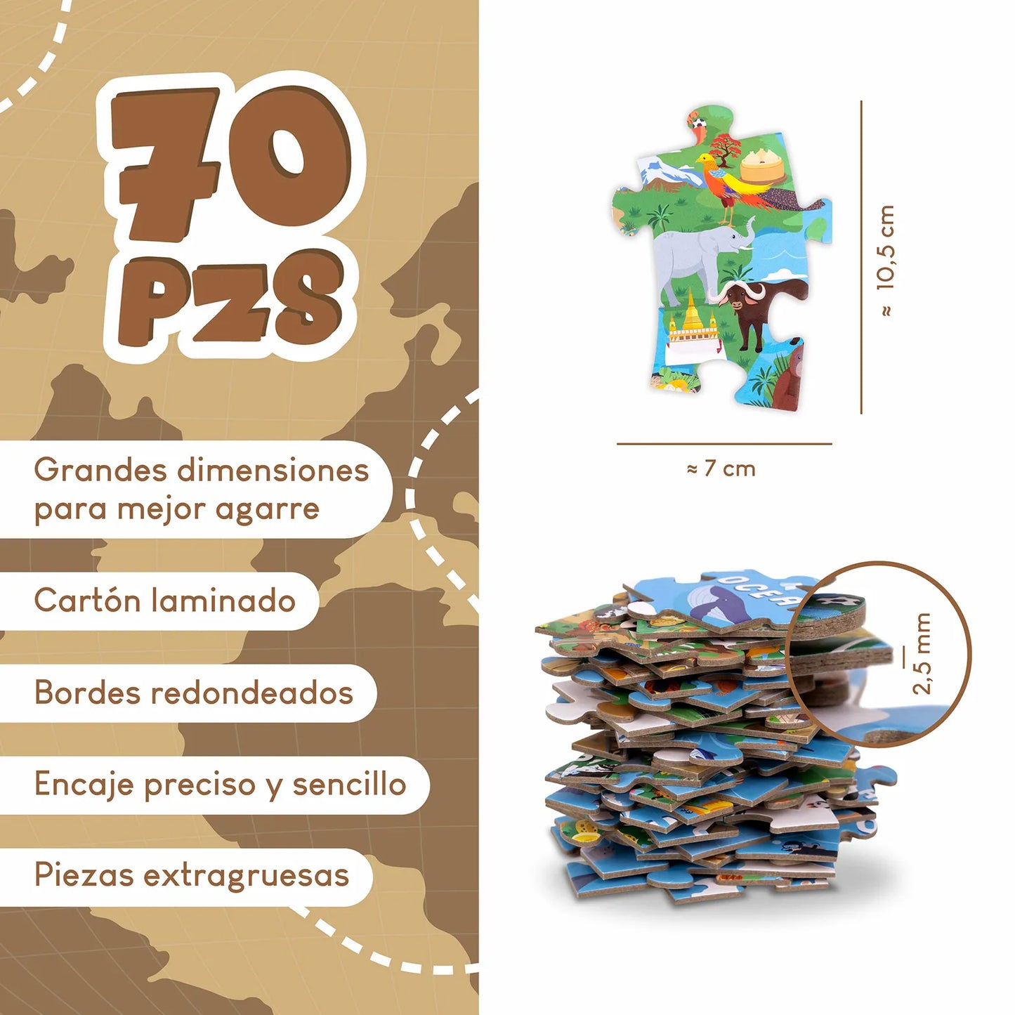 Puzzle XXL de 70 Piezas - Mapa del Mundo