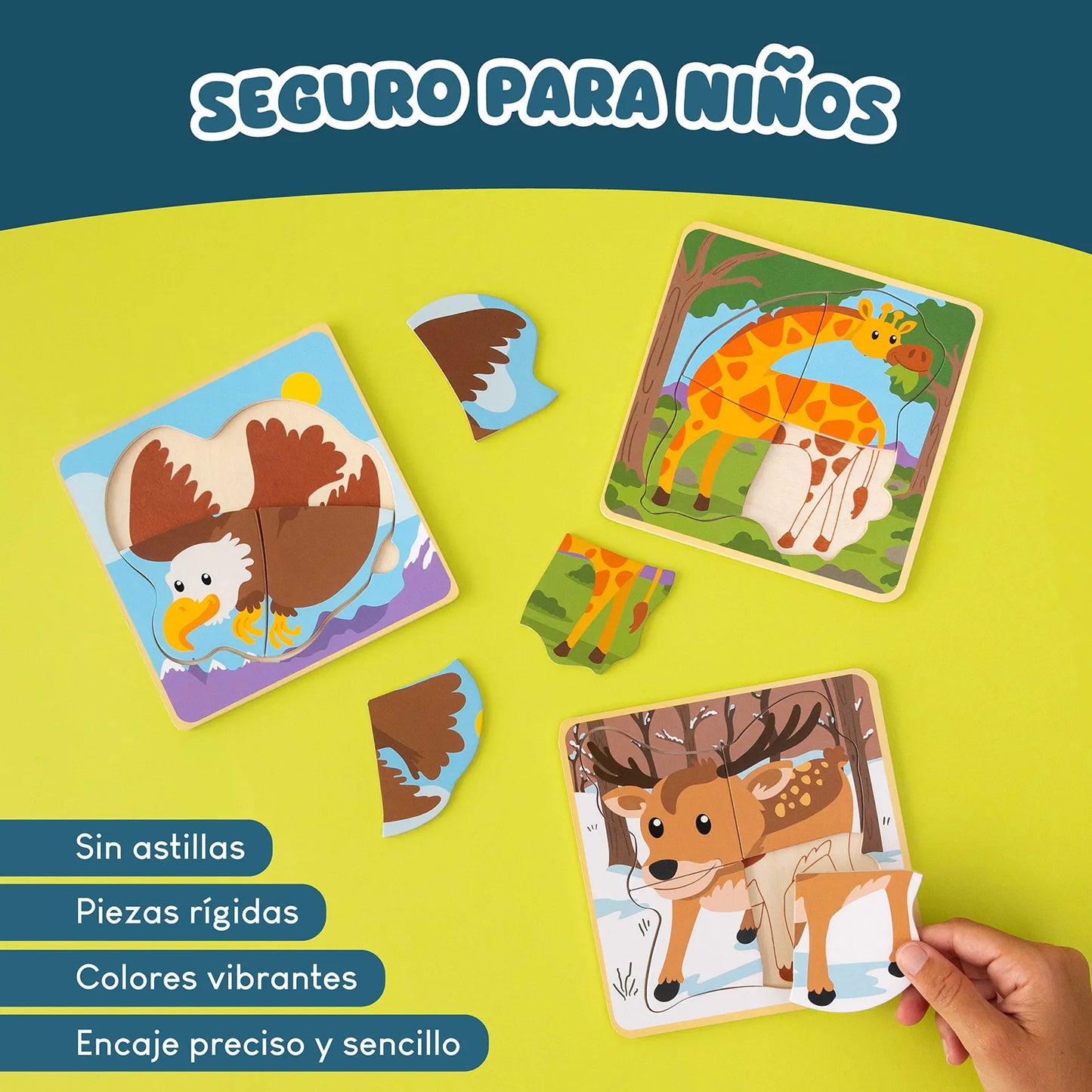Puzzles de Madera de 4 Piezas con Animales