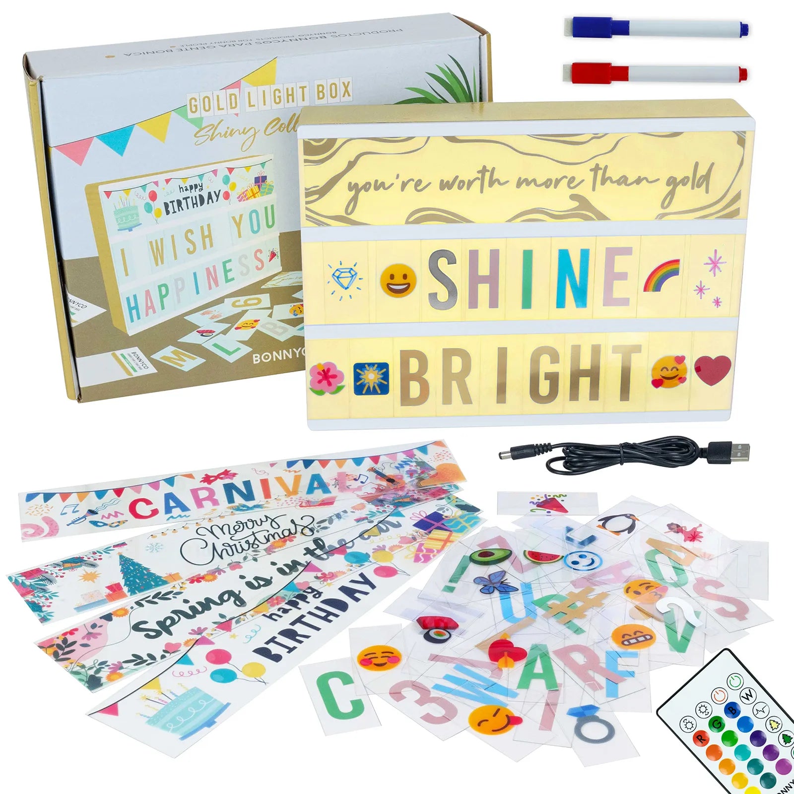 Caja de Luz con Letras - Shiny Gold