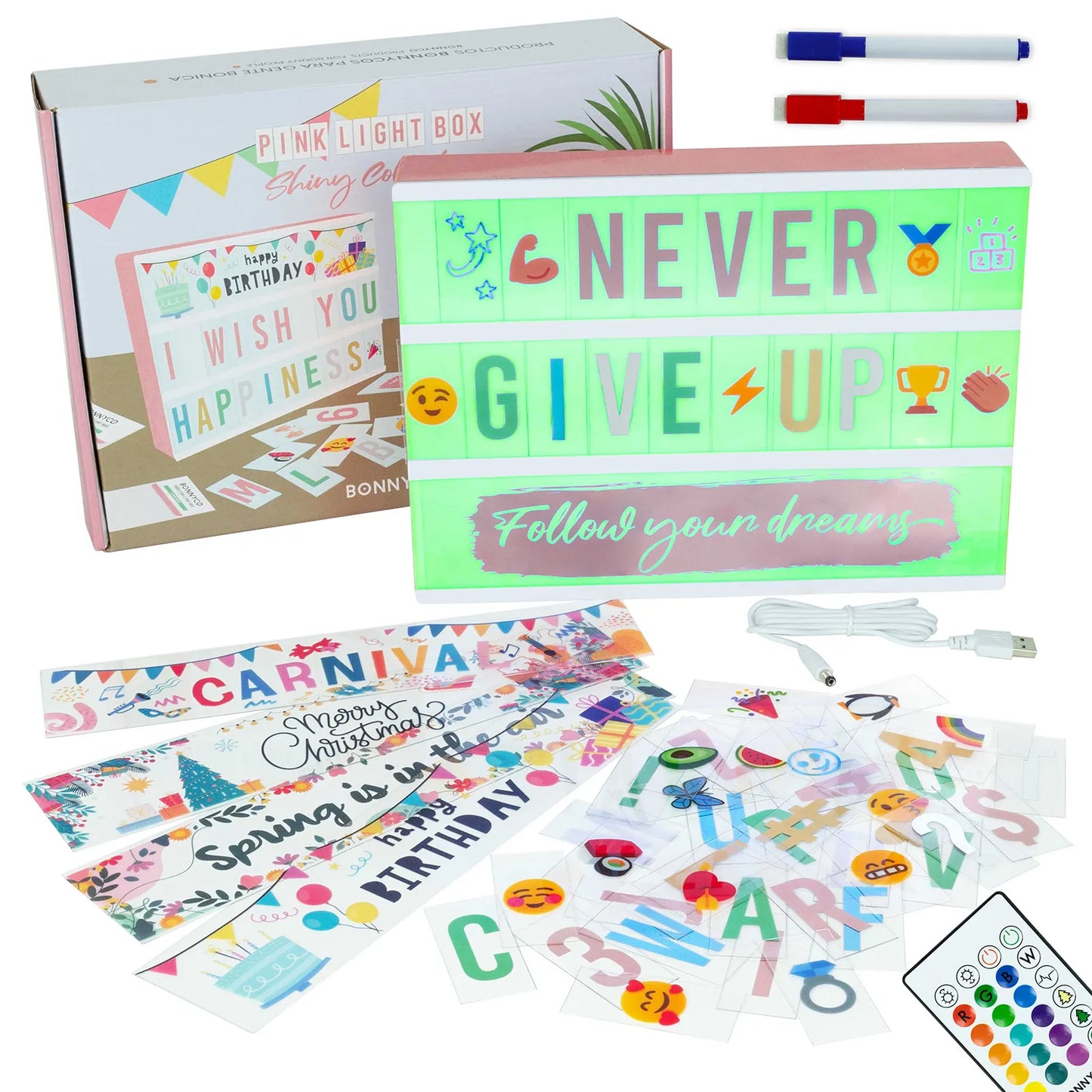 Caja de Luz con Letras - Shiny Pink