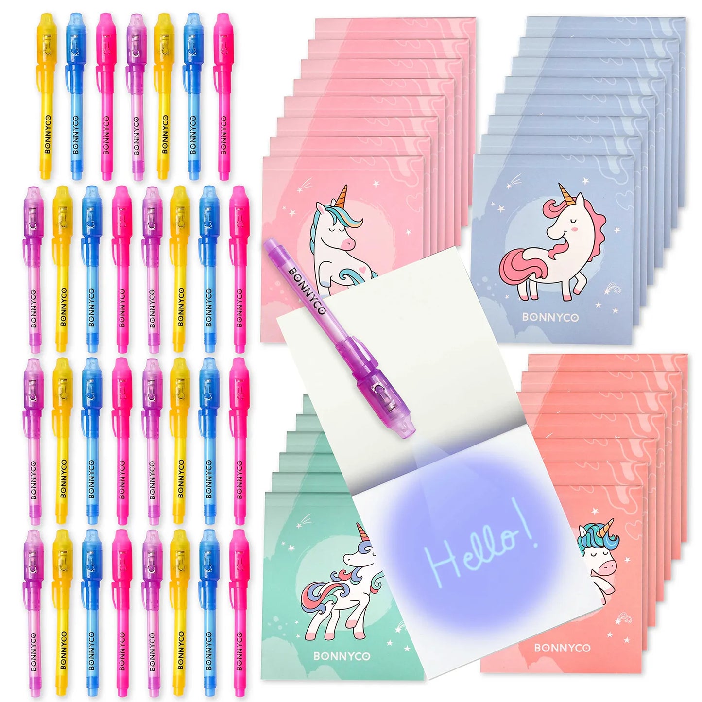 Cuadernos con Rotuladores de Tinta Invisible y Luz UV - Unicornios