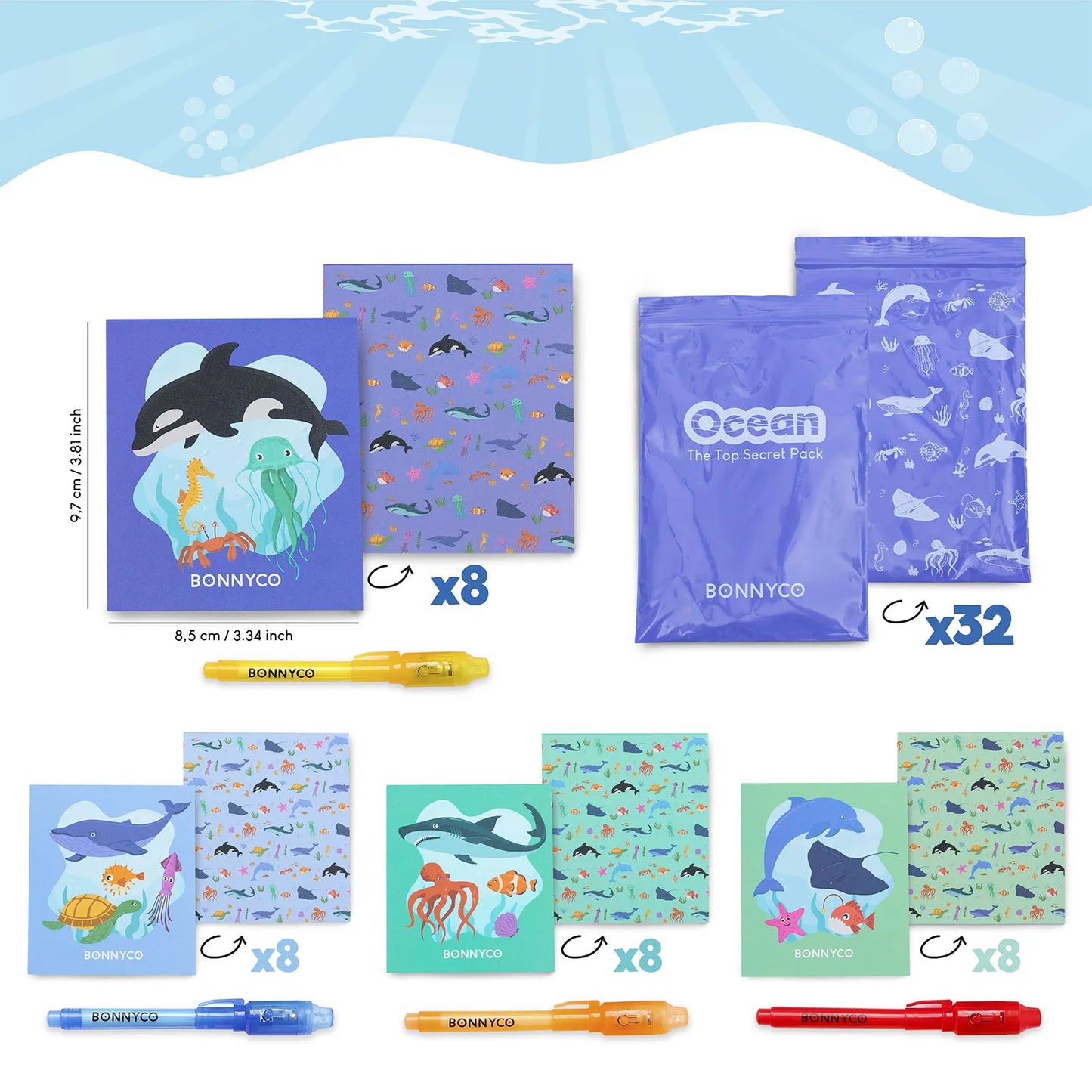 Cuadernos con Rotuladores de Tinta Invisible y Luz UV - Océano