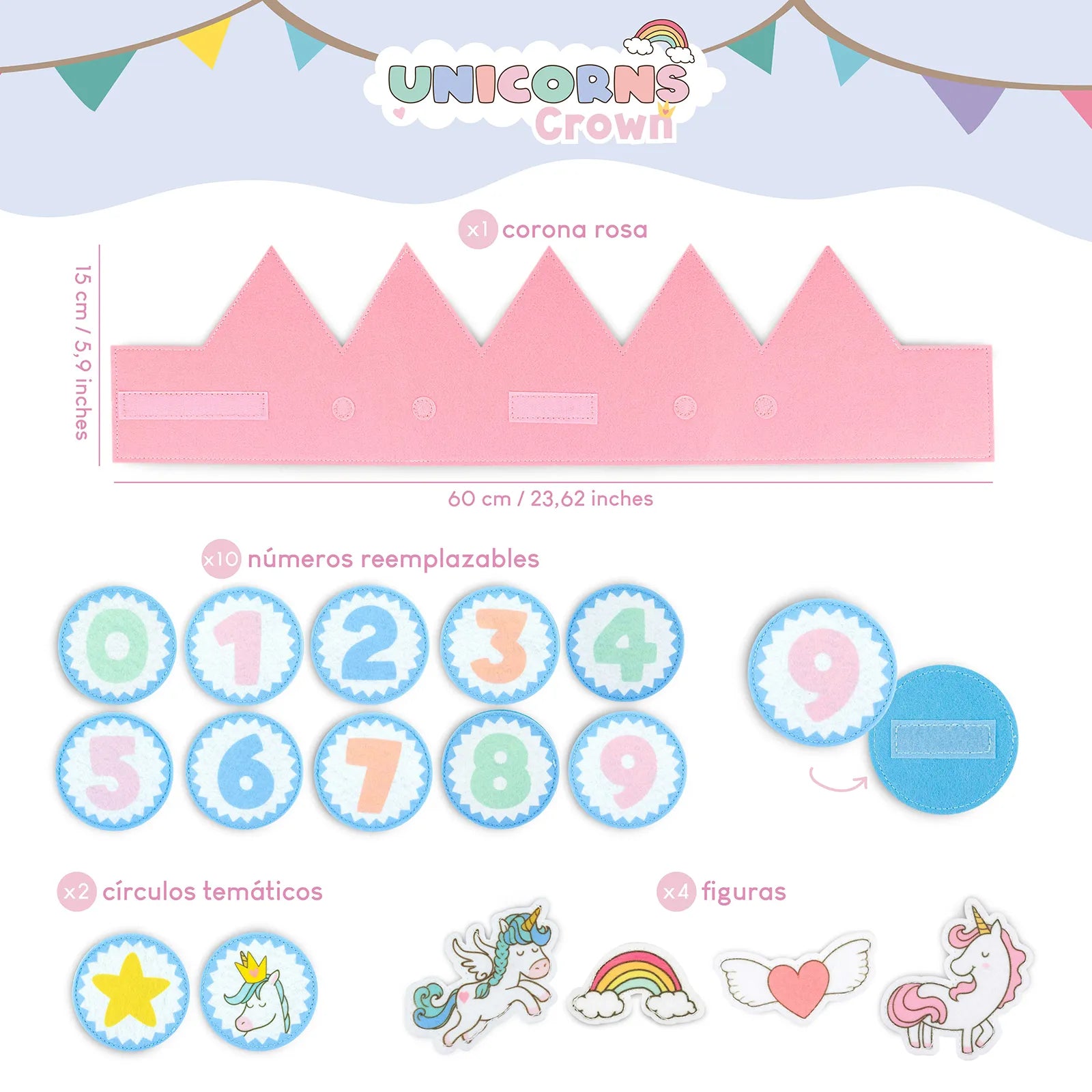 Corona de Cumpleaños - Unicornios