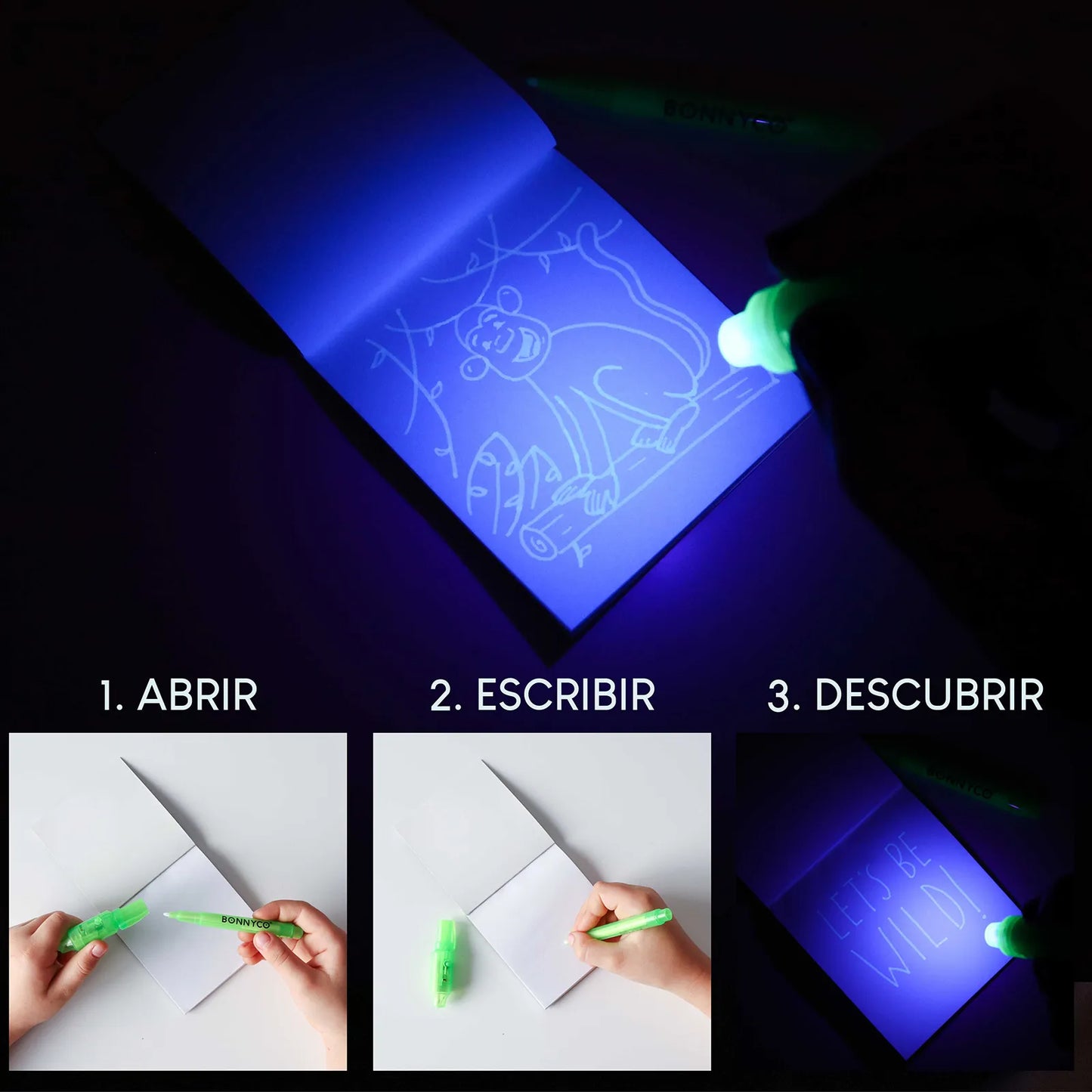 Cuadernos con Rotuladores de Tinta Invisible y Luz UV - Jungla