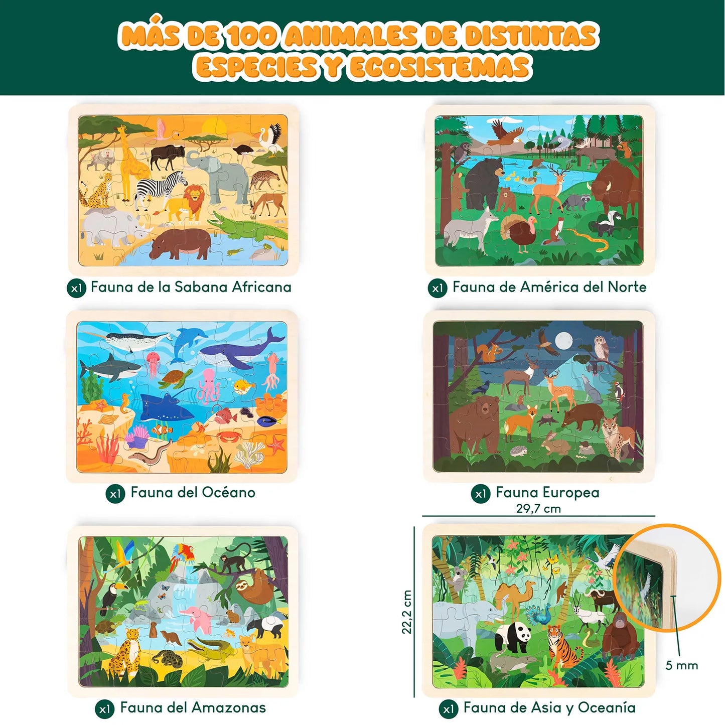 Puzzles de Madera de 24 Piezas con Animales