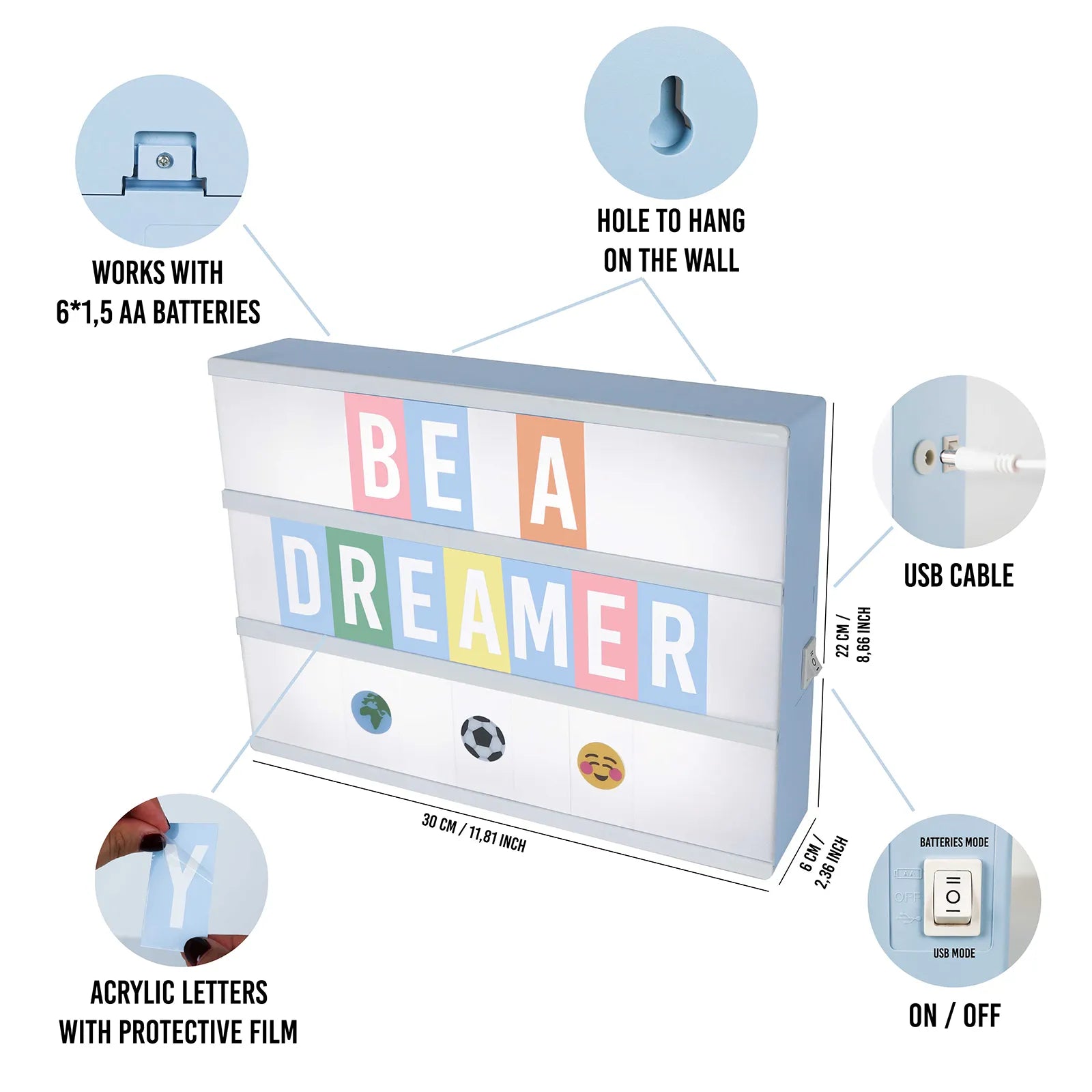 Caja de Luz con Letras - Blue