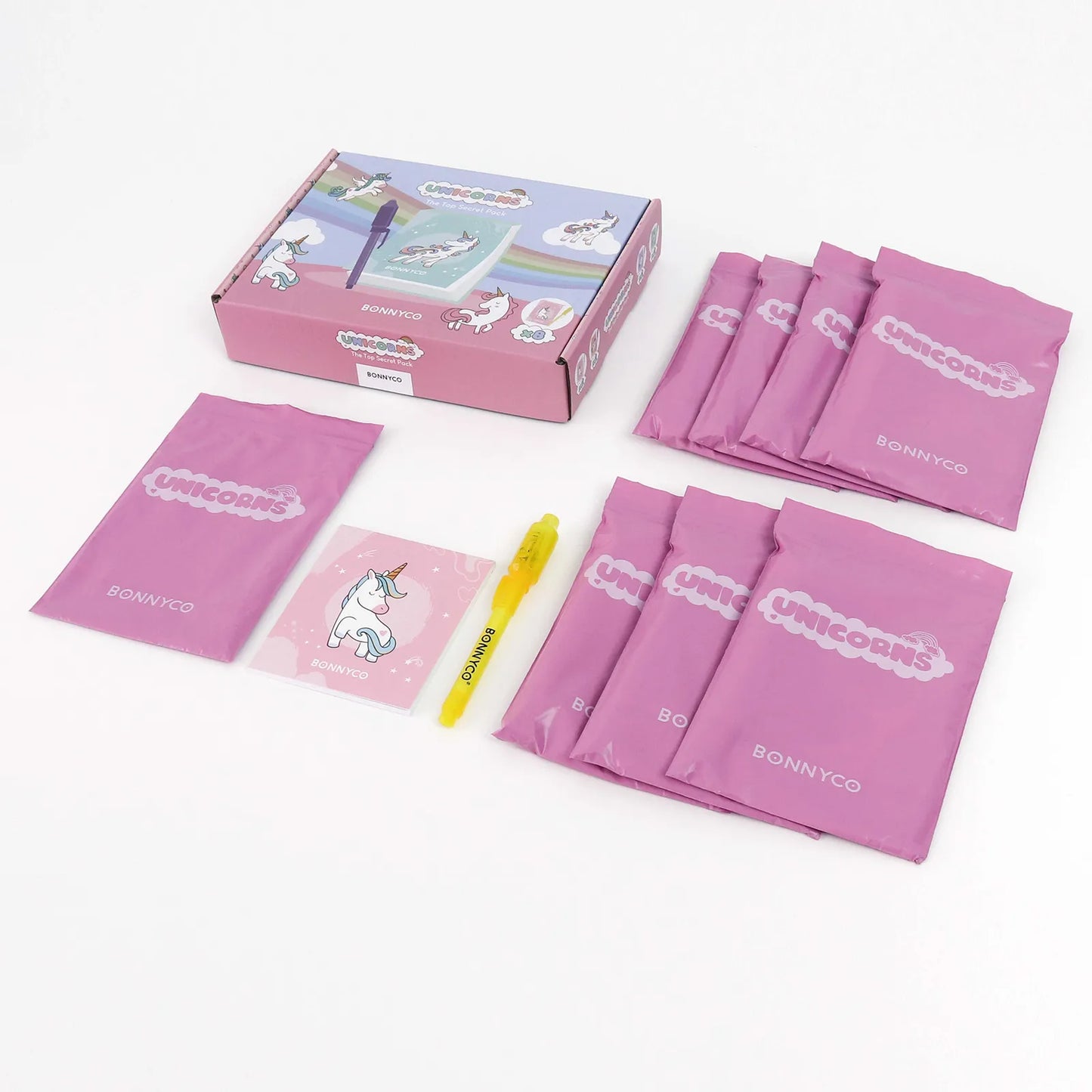 Cuadernos con Rotuladores de Tinta Invisible y Luz UV - Unicornios