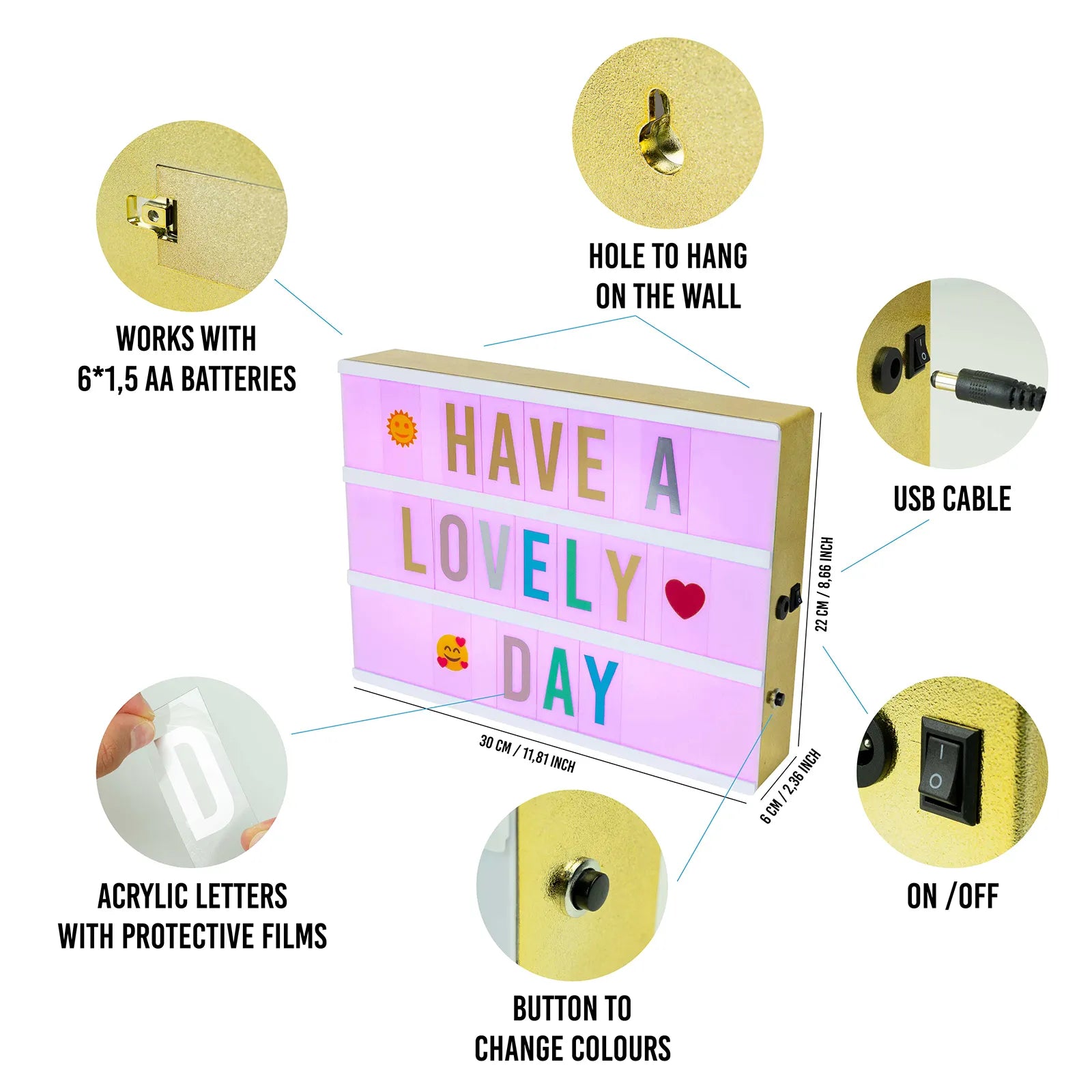 Caja de Luz con Letras - Shiny Gold