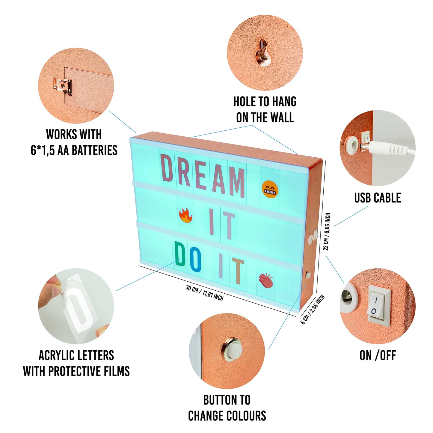 Caja de Luz con Letras - Shiny Pink