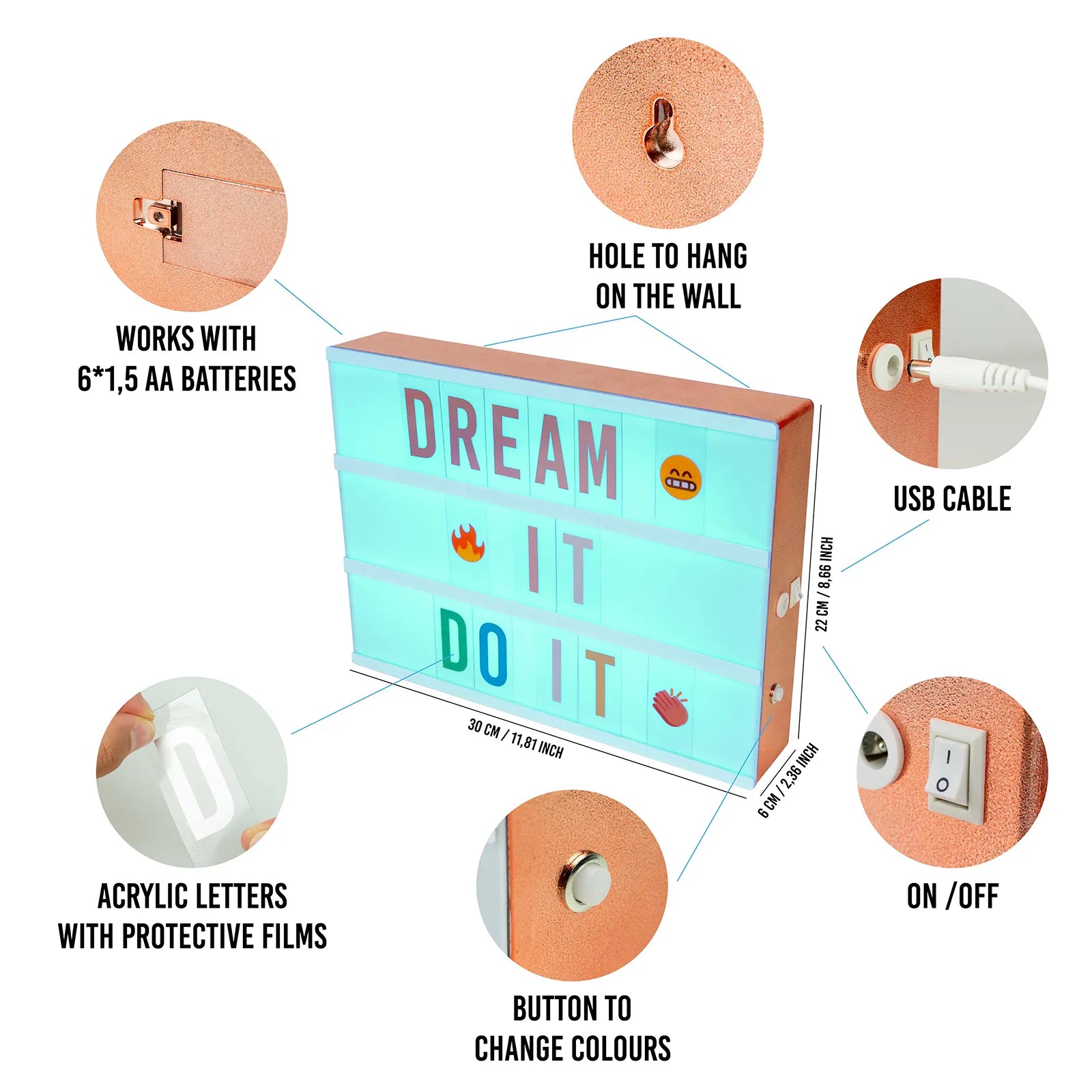 Caja de Luz con Letras - Shiny Pink