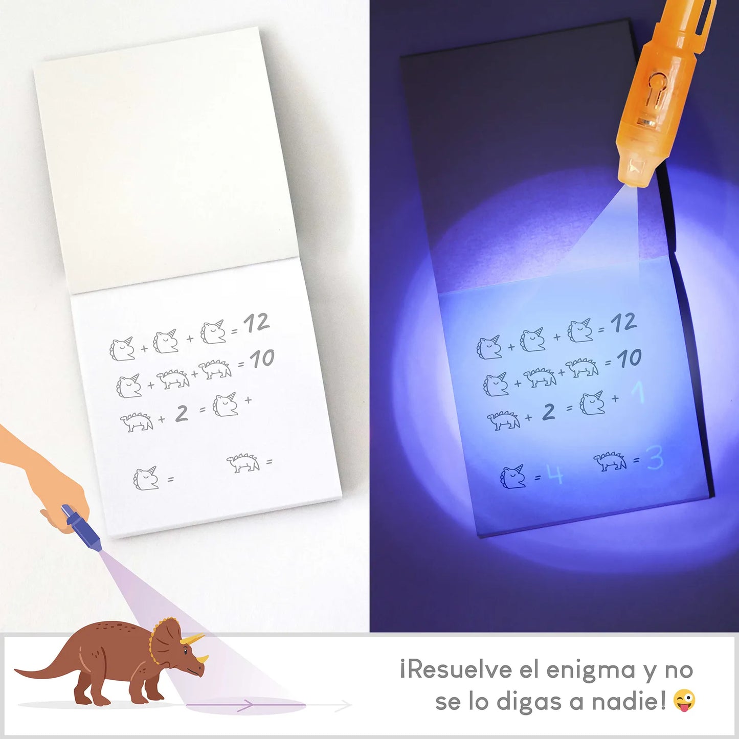 Cuadernos con Rotuladores de Tinta Invisible y Luz UV - Dinosaurios