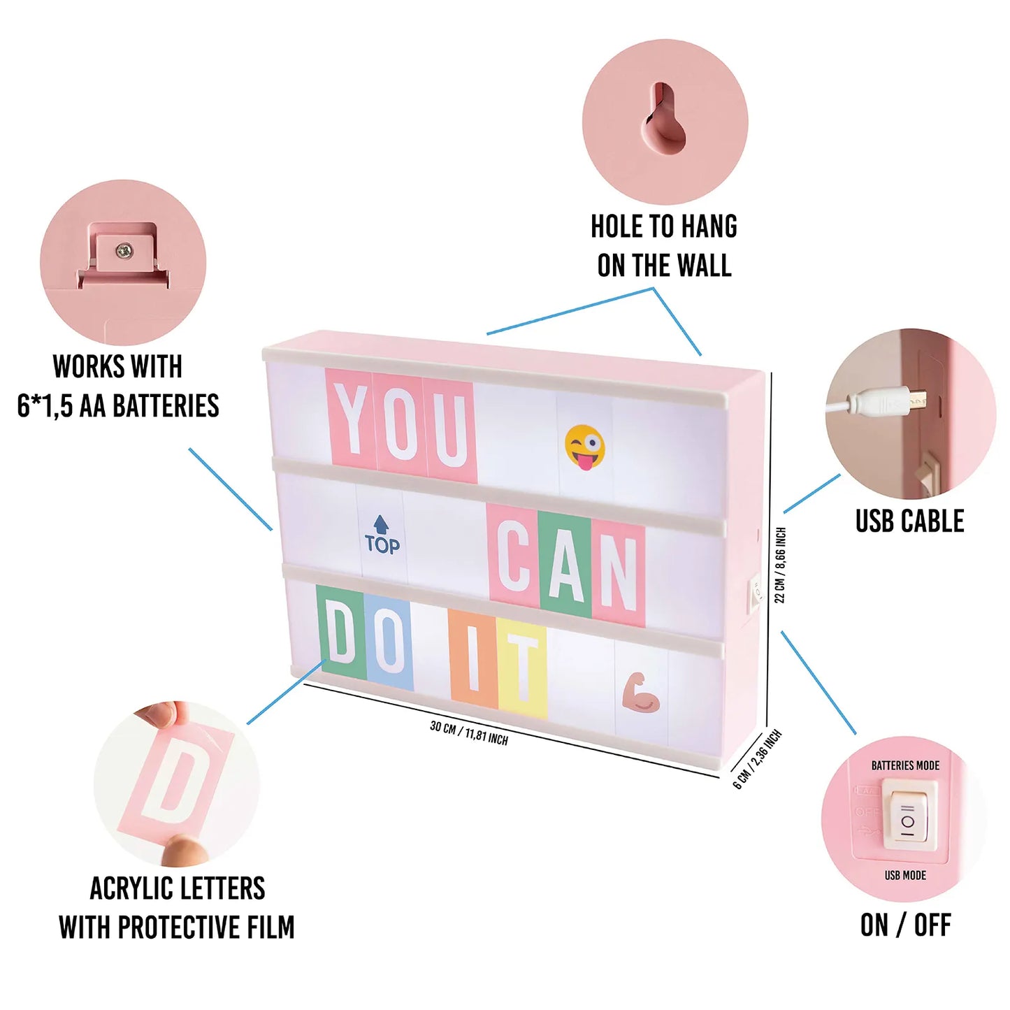 Caja de Luz con Letras - Pink