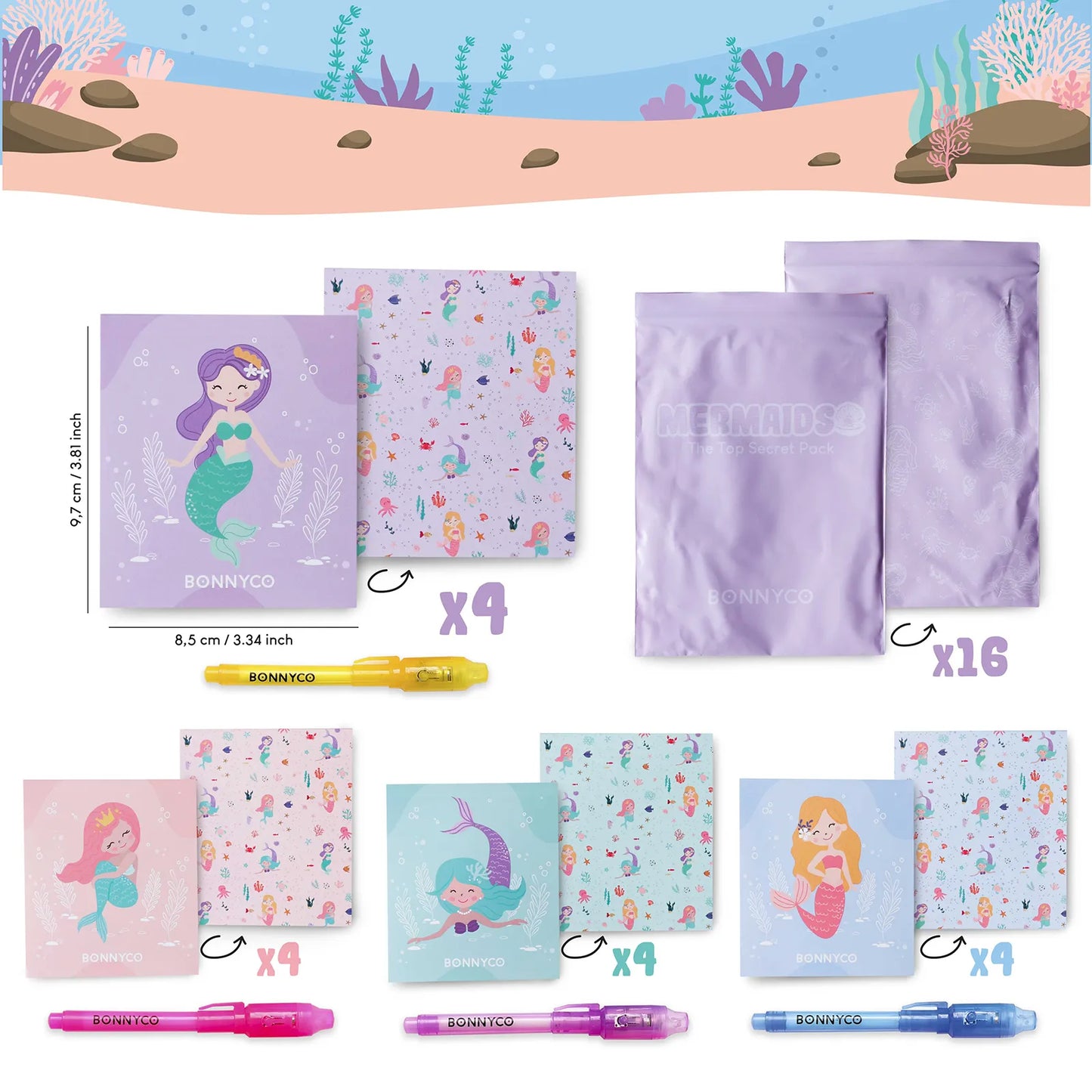 Cuadernos con Rotuladores de Tinta Invisible y Luz UV - Sirenas