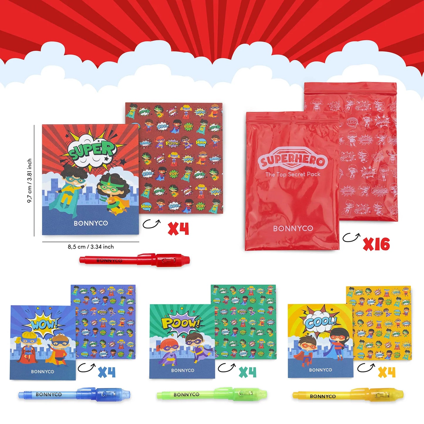 Cuadernos con Rotuladores de Tinta Invisible y Luz UV - Superhéroes