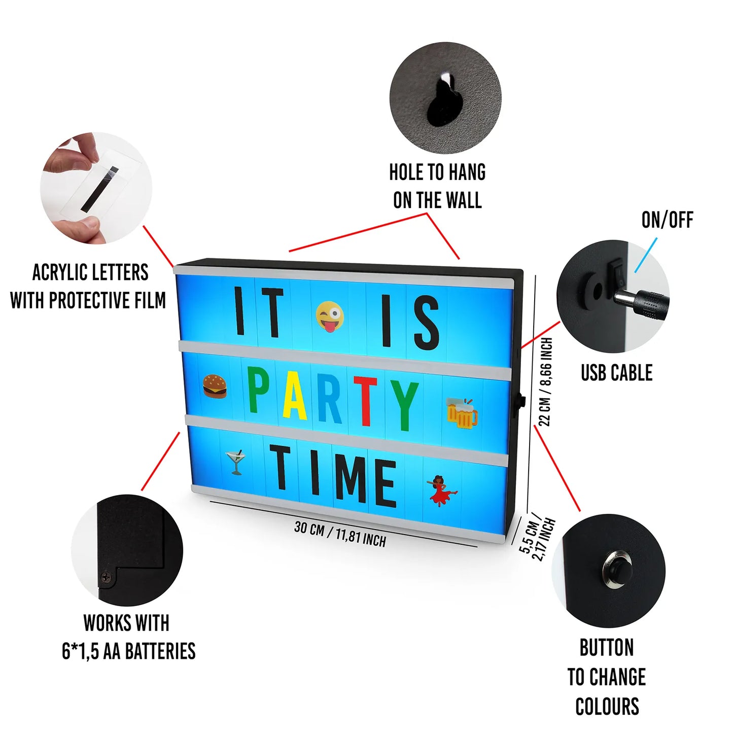 Caja de Luz con Letras - Party